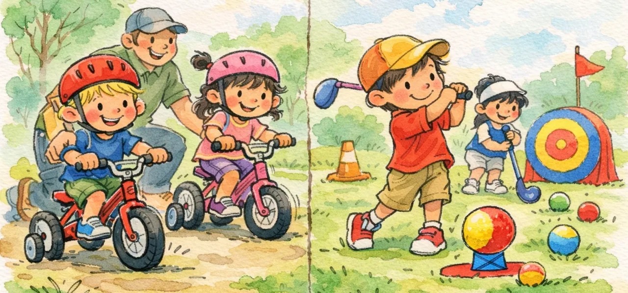 Minh họa trẻ em bắt đầu golf dễ dàng với cách học trực quan kiểu bánh phụ